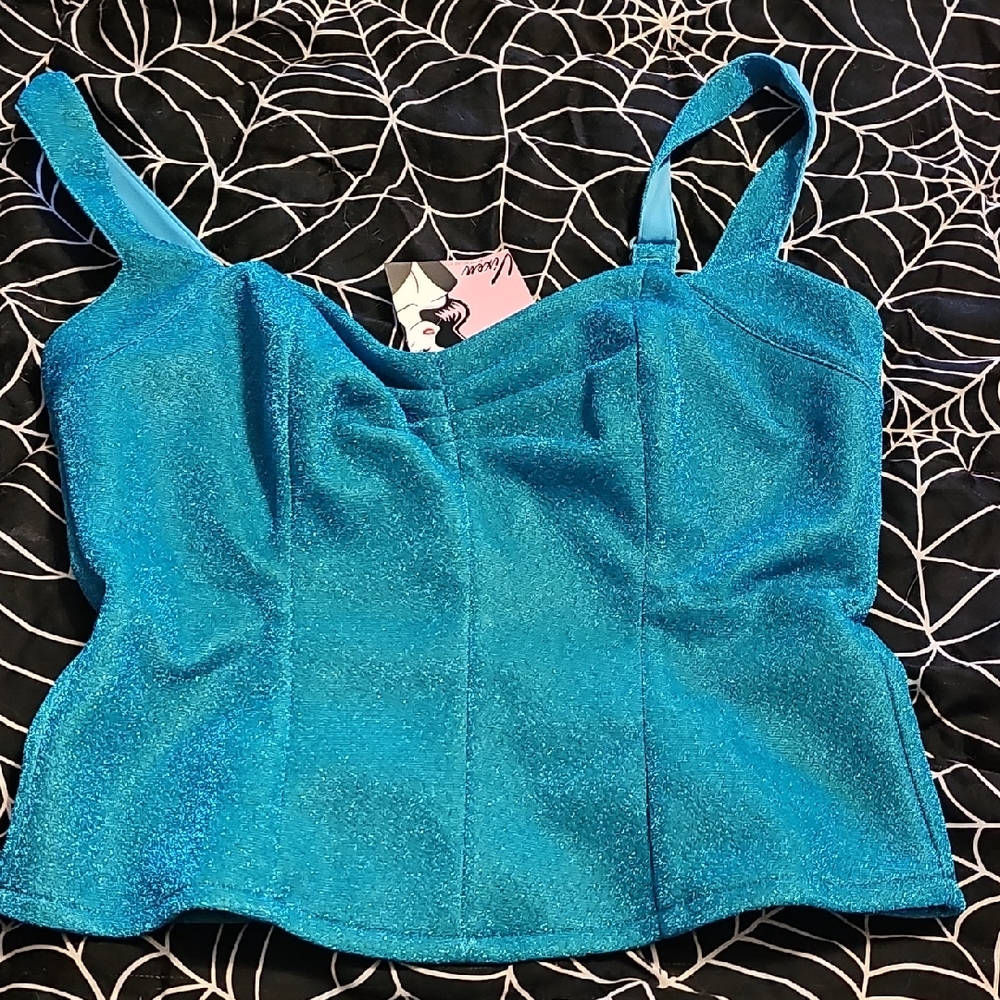 BNWT Vixen Micheline Pitt Turquoise Lurex Top. XL